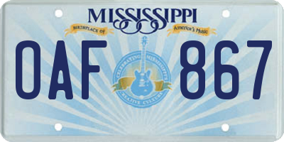 MS license plate OAF867