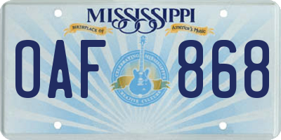 MS license plate OAF868