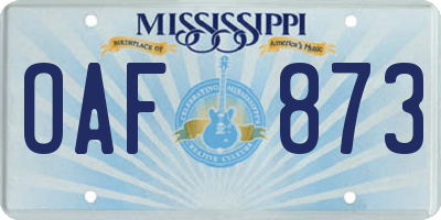 MS license plate OAF873