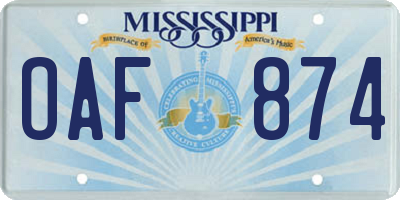MS license plate OAF874