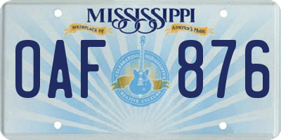 MS license plate OAF876