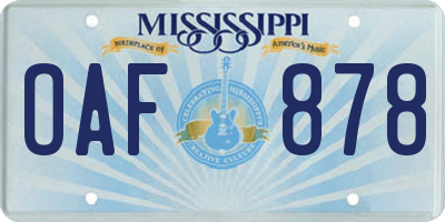 MS license plate OAF878