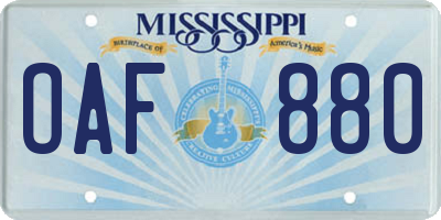 MS license plate OAF880