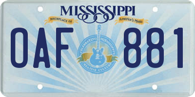 MS license plate OAF881