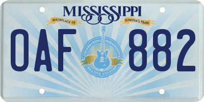 MS license plate OAF882