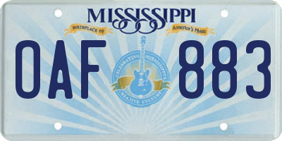 MS license plate OAF883