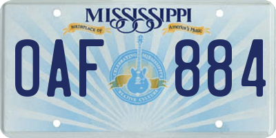 MS license plate OAF884