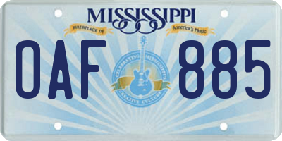 MS license plate OAF885