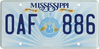 MS license plate OAF886