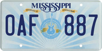 MS license plate OAF887
