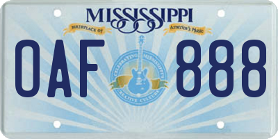MS license plate OAF888