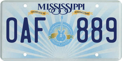 MS license plate OAF889