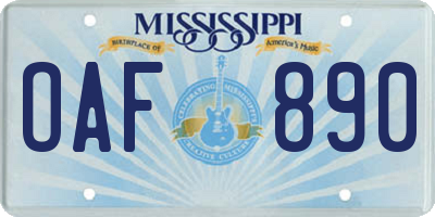 MS license plate OAF890