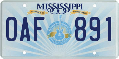 MS license plate OAF891