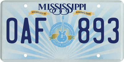 MS license plate OAF893