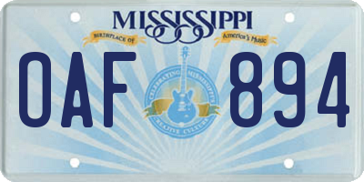MS license plate OAF894