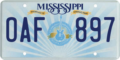 MS license plate OAF897