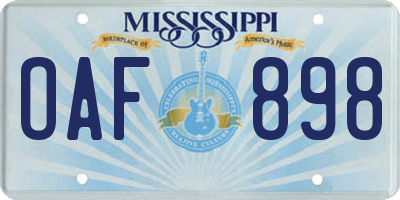 MS license plate OAF898