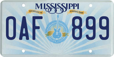 MS license plate OAF899