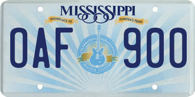 MS license plate OAF900