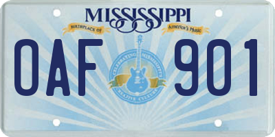 MS license plate OAF901