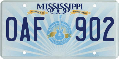 MS license plate OAF902
