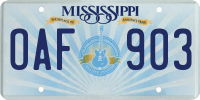 MS license plate OAF903