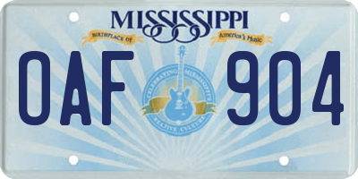 MS license plate OAF904