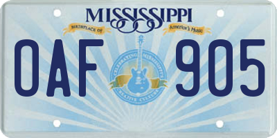 MS license plate OAF905