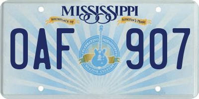 MS license plate OAF907