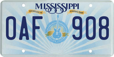 MS license plate OAF908