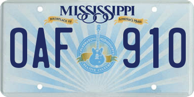 MS license plate OAF910