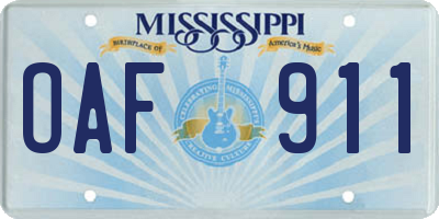 MS license plate OAF911