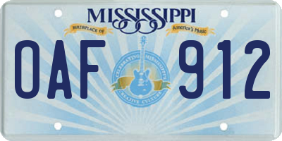 MS license plate OAF912
