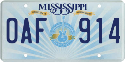 MS license plate OAF914
