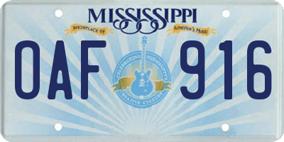 MS license plate OAF916