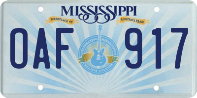 MS license plate OAF917