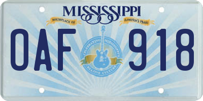 MS license plate OAF918