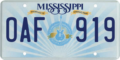 MS license plate OAF919