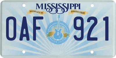 MS license plate OAF921