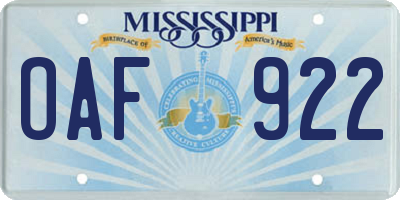 MS license plate OAF922