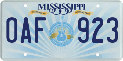 MS license plate OAF923