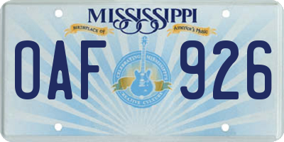 MS license plate OAF926