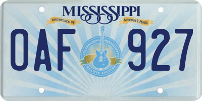 MS license plate OAF927