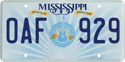 MS license plate OAF929