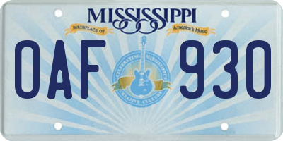MS license plate OAF930