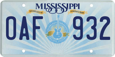 MS license plate OAF932