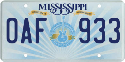 MS license plate OAF933