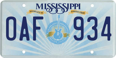 MS license plate OAF934