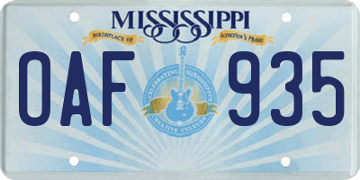 MS license plate OAF935